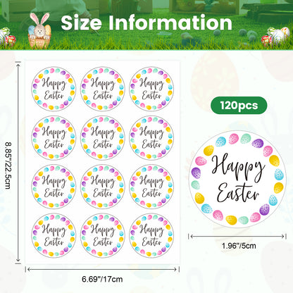 G2PLUS Easter Gift Stickers, 120Pcs Happy Easter Stickers, 2" Round Easter Eggs Labels Stickers, Personalized Easter Decoration Stickers for Gift Wrap, Easter Party, Candy Bags