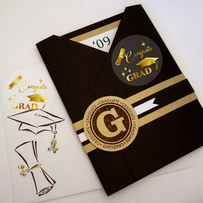G2PLUS Graduation Stickers, 120PCS Congrats Grad Stickers, 1.6in Gold Foil Graduation Cap Stickers, Transparent Graduation Envelope Seal Sticker for Graduation Invitation and Grad Party Favors