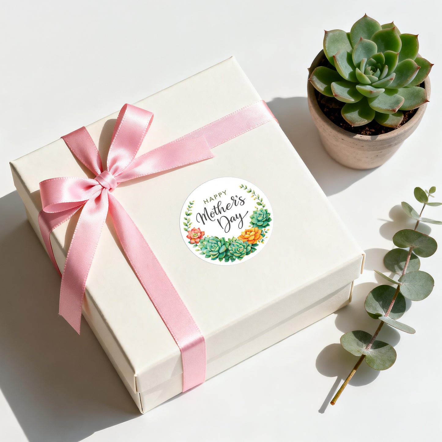 G2PLUS Mother's Day Stickers - 60Pcs Happy Mother's Day Gift Stickers 2 inches Round Mother's Day Labels Stickers with Succulent Plants for Mom's Gifts, Cards, Party Favors