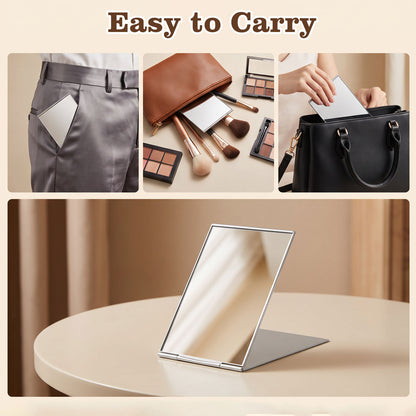 G2PLUS Portable Folding Vanity Mirror, Ultra-Slim Aluminum Shell Small Travel Makeup Mirror, 3.94 x 2.64 Inch Compact Tabletop Mirror for Purse, Bathroom, Beauty and Grooming