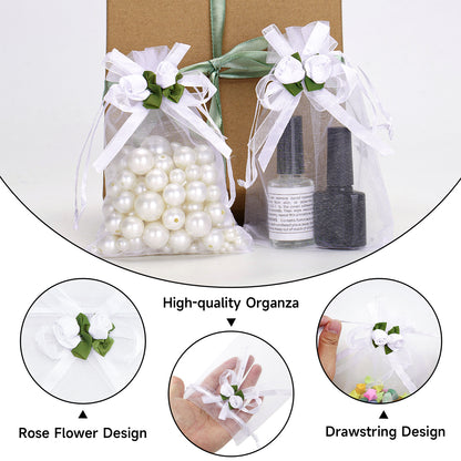G2PLUS 30Pcs Rose Organza Bags 4x6 Inch-White Wedding Favor Bags, Jewelry Pouches with Drawstring for Bridal Shower, Baby Shower, Valentine's Day Party Favors