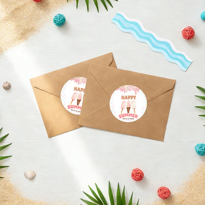 G2PLUS Summer Gift Stickers - 60Pcs Happy Summer Stickers 2 Inch Round Ice Cream Label Sticker for Envelope Seals, Gift Cards, Bags, Small Business, Hawaii Tropical Luau Party Favors