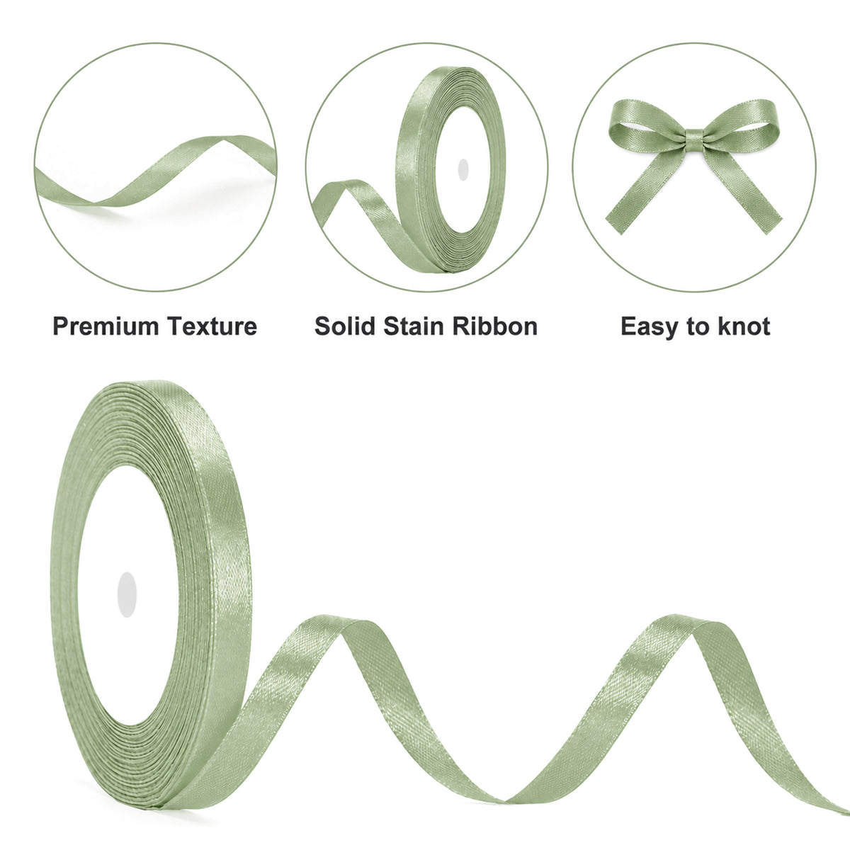 G2PLUS Sage Green Satin Ribbons 10mm: 44 Gift Wrap Ribbon for Crafting, Christmas, Wedding Party Decoration