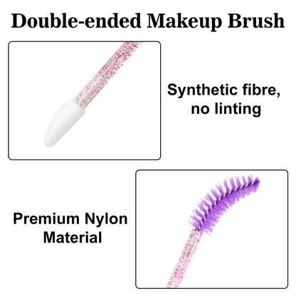 G2PLUS 100pcs Eyelash Brush Lip Brush, Dual Ended Eyelash Extension Brush, Purple Mascara Wands and Lipstick Applicator, Portable Makeup Brush for Eyebrow, Lip gross and Lash Extension