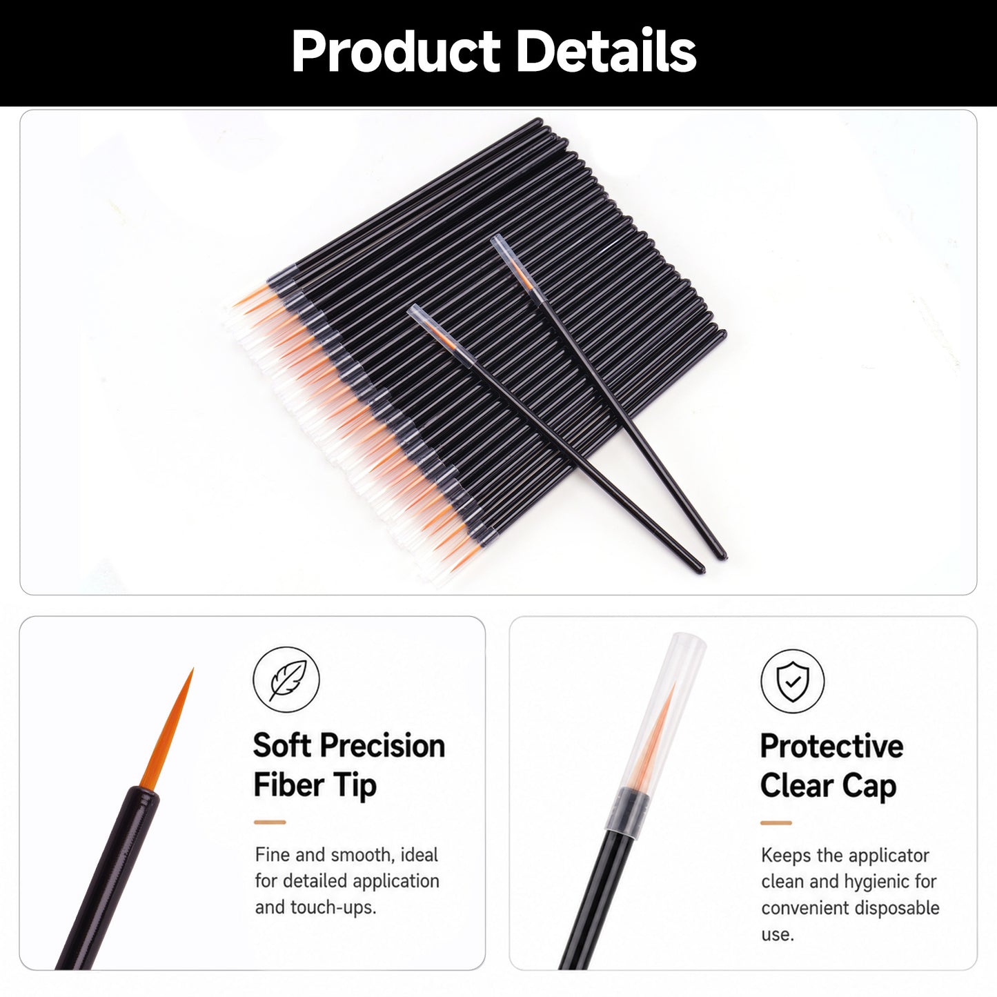 G2PLUS 100Pcs Disposable Eyeliner Brushes, Pointed Makeup Applicators with Brown Tips, Eyelash Serum Wands & Eyeshadow Applicators for Precision Eye Makeup, Beauty Salon Tools