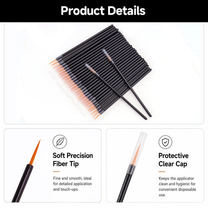 G2PLUS 100Pcs Disposable Eyeliner Brushes, Pointed Makeup Applicators with Brown Tips, Eyelash Serum Wands & Eyeshadow Applicators for Precision Eye Makeup, Beauty Salon Tools