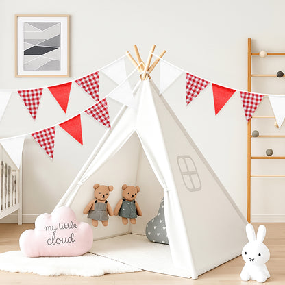 G2PLUS Red and White Checkered Banner, 32Ft Red Pennant Banner Garland, Party Decorations Triangular Bunting Garland for Xmas, Wedding Décor, Birthday, Valentine’s Day, Carnival & Outdoor Celebrations