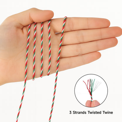 G2PLUS Christmas Twine String - 2MM 328 Ft Baker's Twine, Red Green White Cotton String for Gift Wrapping, DIY Crafts, Party Decorations