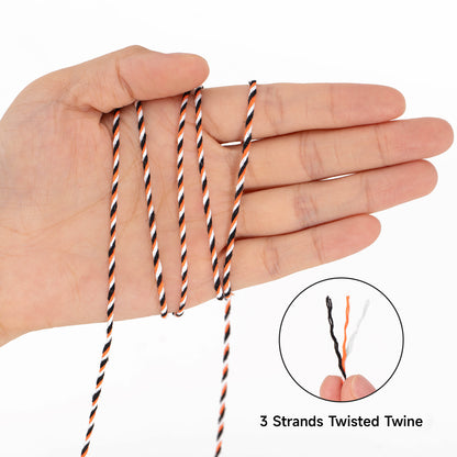 G2PLUS Black Orange White Cotton Twine - 2MM 328ft Baker’s Twine Craft String for DIY Crafts, Gift Wrapping, Treat Bags, Halloween Party Decorations