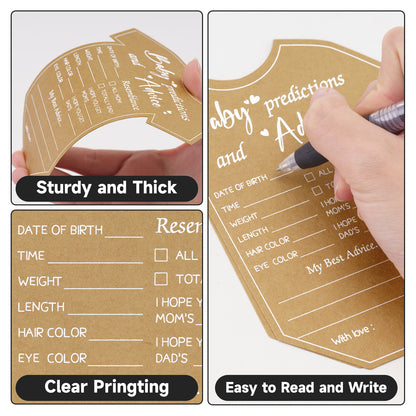 G2PLUS Baby Advice Cards, Onesie Baby Shower Predictions and Advice Cards for Parents To Be, Wishes Card for New Parents, Gender Reveal Girls Boys Shower Game Party Decorations(5.2x6 in, Kraft, White)