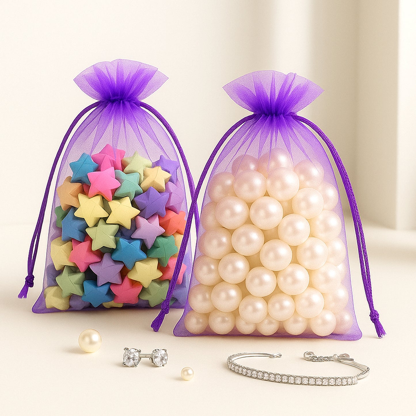 G2PLUS 25PCS Purple Organza Bags 5x7 inches, Sheer Mesh Jewelry Pouches, Organza Gift Bags with Drawstring for Candy, Jewelry, Wedding Party Favors
