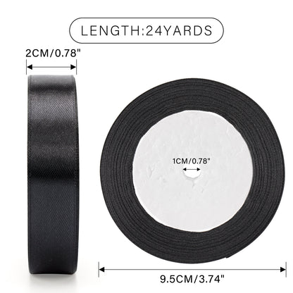 G2PLUS Black Satin Ribbons 20mm: 22M Thick Fabric Gift Wrap Ribbons for Crafting, Halloween Party Decoration