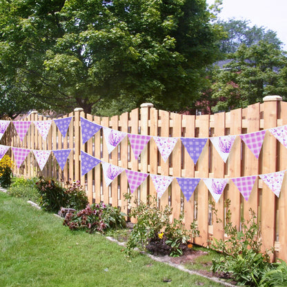 G2PLUS Purple Triangle Bunting Banner, 39FT Extra Long Reusable Cotton Triangle Flags, Pre-Sewn Gingham Garland Pennant Banner for Garden Party, Bridal Shower & Outdoor Decor