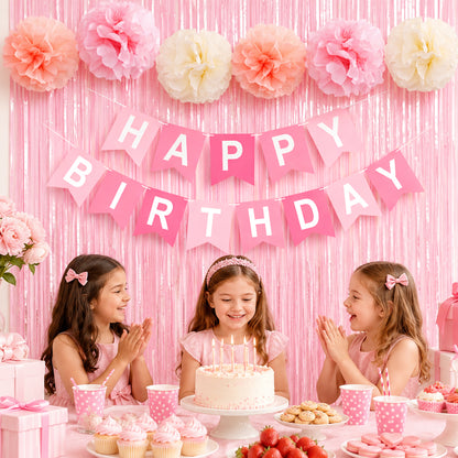 G2PLUS Pink Birthday Decorations Set, Birthday Party Backdrop Decorations
