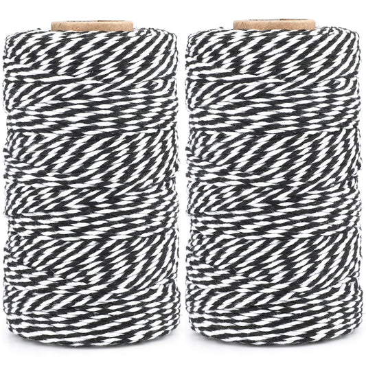 G2PLUS 2x100M Black and White String Twine, 2MM Craft Cotton Thread Durable String Perfect for Baking, Butchers, DIY Crafts and Handmade Arts