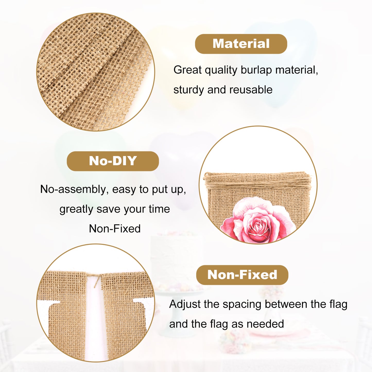 G2PLUS Happy Mother's Day Banner, Pre-strung Mothers Day Decorations Burlap Banner Garland with Pink Rose, Rustic Mothers Day Party Bunting Decor for Home Wall Photo Backdrop Indoor Outdoor