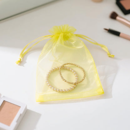G2PLUS 25PCS Yellow Organza Bags 5x7 inches - Sheer Mesh Jewelry Pouches, Organza Gift Bags with Drawstring for Candy, Jewelry, Wedding Party Favors