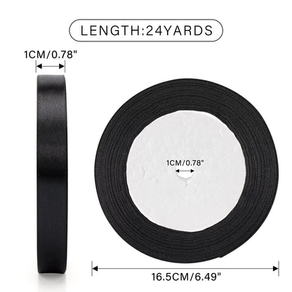 G2PLUS Schwarz Satinband 10mm, Dekoration Geschenkband, 22m Schleifenband zum Bastel, Schwarz Satin Dekoband für Geschenkverpackung, Dekoration