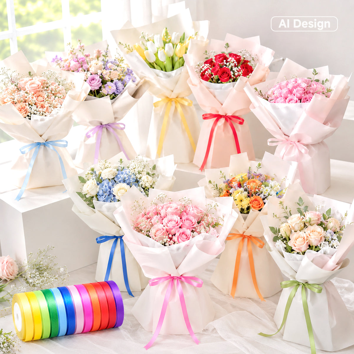 G2PLUS Rainbow Satin Ribbon for Gift Wrapping, 12 Rolls, 10mm x 9m 108m Total Gift Wrapping Ribbon, Ribbon for Birthday Parties, Rainbow-Themed Decor, DIY Crafts