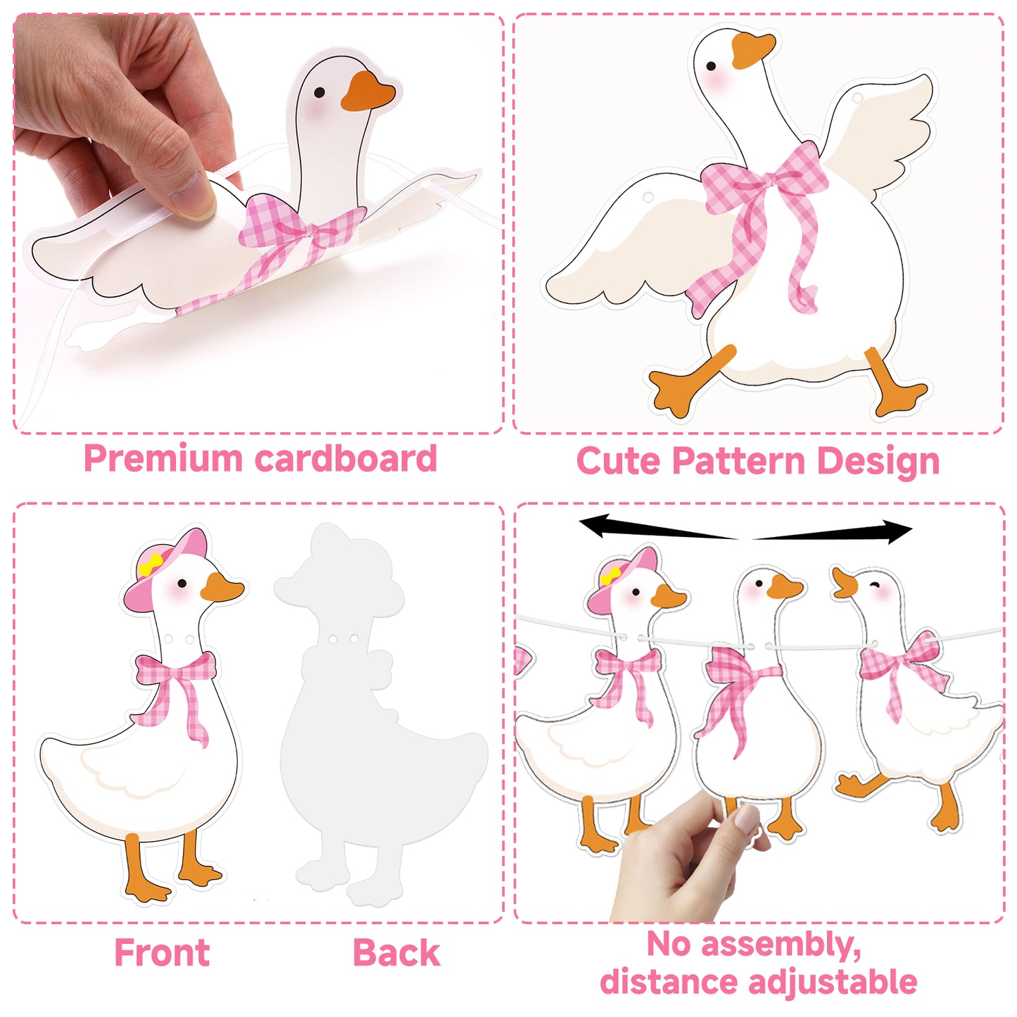G2PLUS Pre-Strung Silly Goose Birthday Banner, 19.6Ft Pink Bow Paper Bunting Garland, Cute Animal Party Decor for Birthday, Nursery Room & Spring Celebration