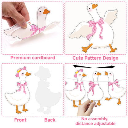 G2PLUS Pre-Strung Silly Goose Birthday Banner, 19.6Ft Pink Bow Paper Bunting Garland, Cute Animal Party Decor for Birthday, Nursery Room & Spring Celebration