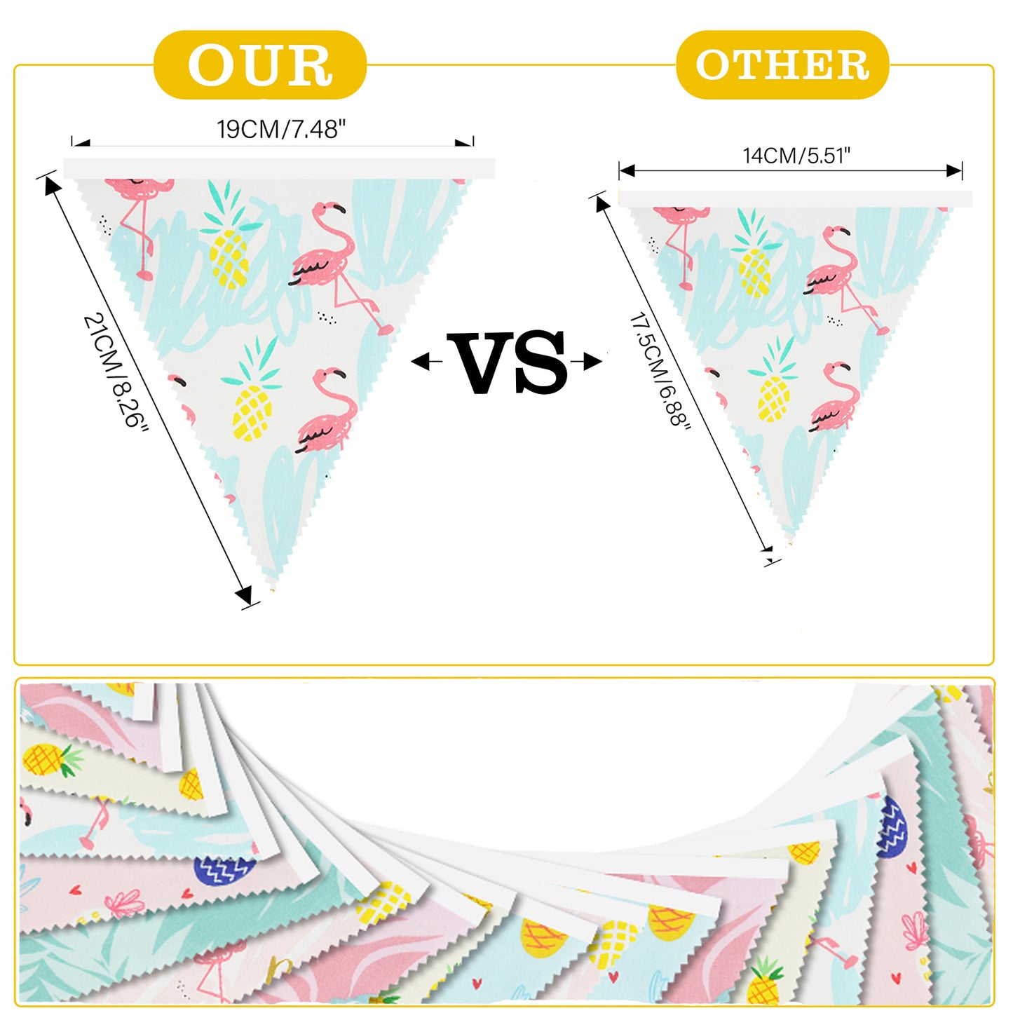 G2PLUS Hawaiian Flamingo Bunting Banner, 39FT Extra Long Reusable Cotton Triangle Flags, Pre-Sewn Garland Pennant Banner for Summer Luau, Pool Party Decor & Beach Theme