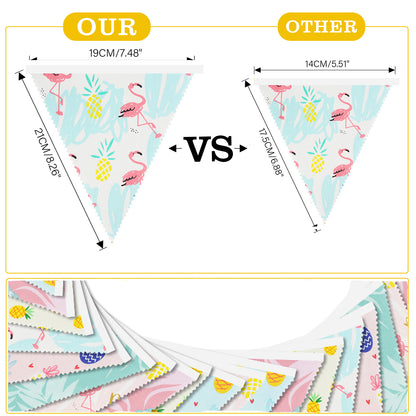 G2PLUS Hawaiian Flamingo Bunting Banner, 39FT Extra Long Reusable Cotton Triangle Flags, Pre-Sewn Garland Pennant Banner for Summer Luau, Pool Party Decor & Beach Theme