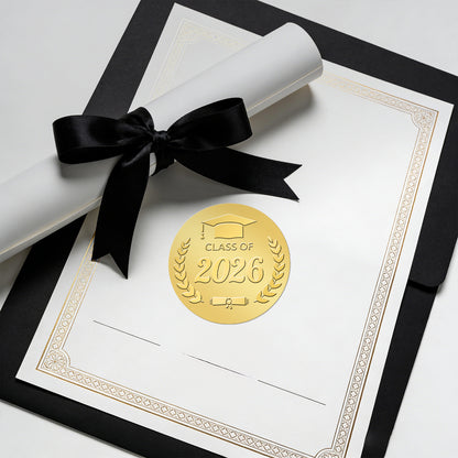 G2PLUS 100Pcs Graduation Stickers - Gold Foil Embossed Class of 2026 Stickers 2 Inch Graduation Cap Envelope Seal Labels for Gradutes Diplomas Awards Invitation Party Favors