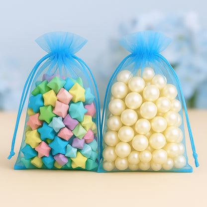 G2PLUS 25PCS Blue Organza Bags 5x7 inches, Sheer Mesh Jewelry Pouches, Organza Gift Bags with Drawstring for Candy, Jewelry, Wedding Party Favors