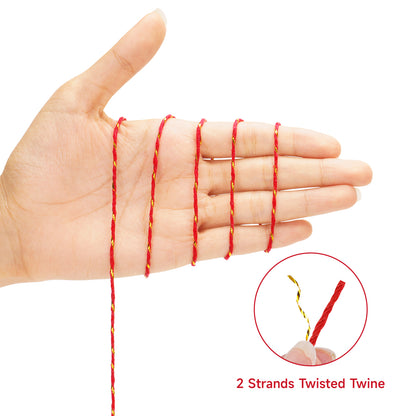 G2PLUS Red Gold String - 2MM 328ft Bakers Twine, Red Cotton and Gold String for Gift Wrapping, DIY Crafts, Wedding, Christmas Party Decor