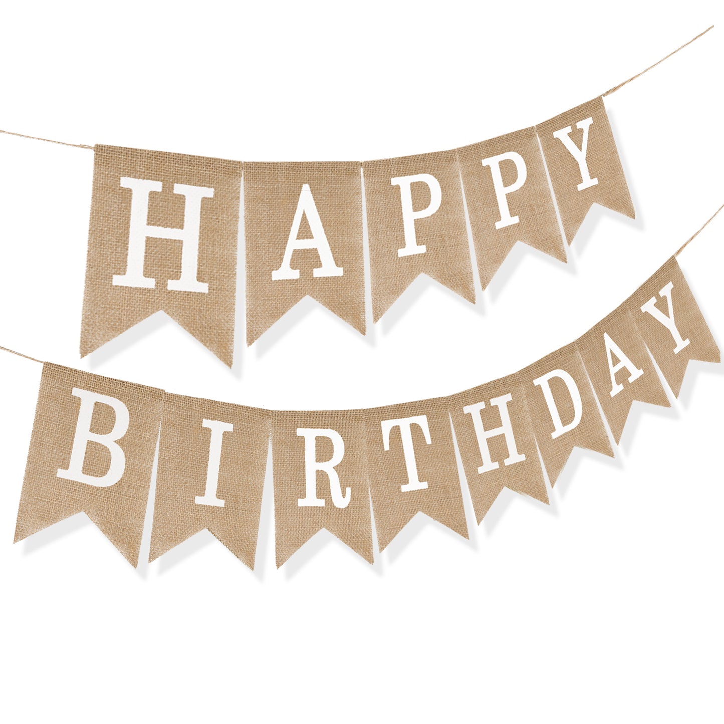 G2PLUS Happy Birthday Banners, Pre-Strung Burlap Happy Birthday Banner Sign, Rustic Happy Birthday Garland Bunting for Party Decorations, Reusable Hanging Backdrop for Cake Table