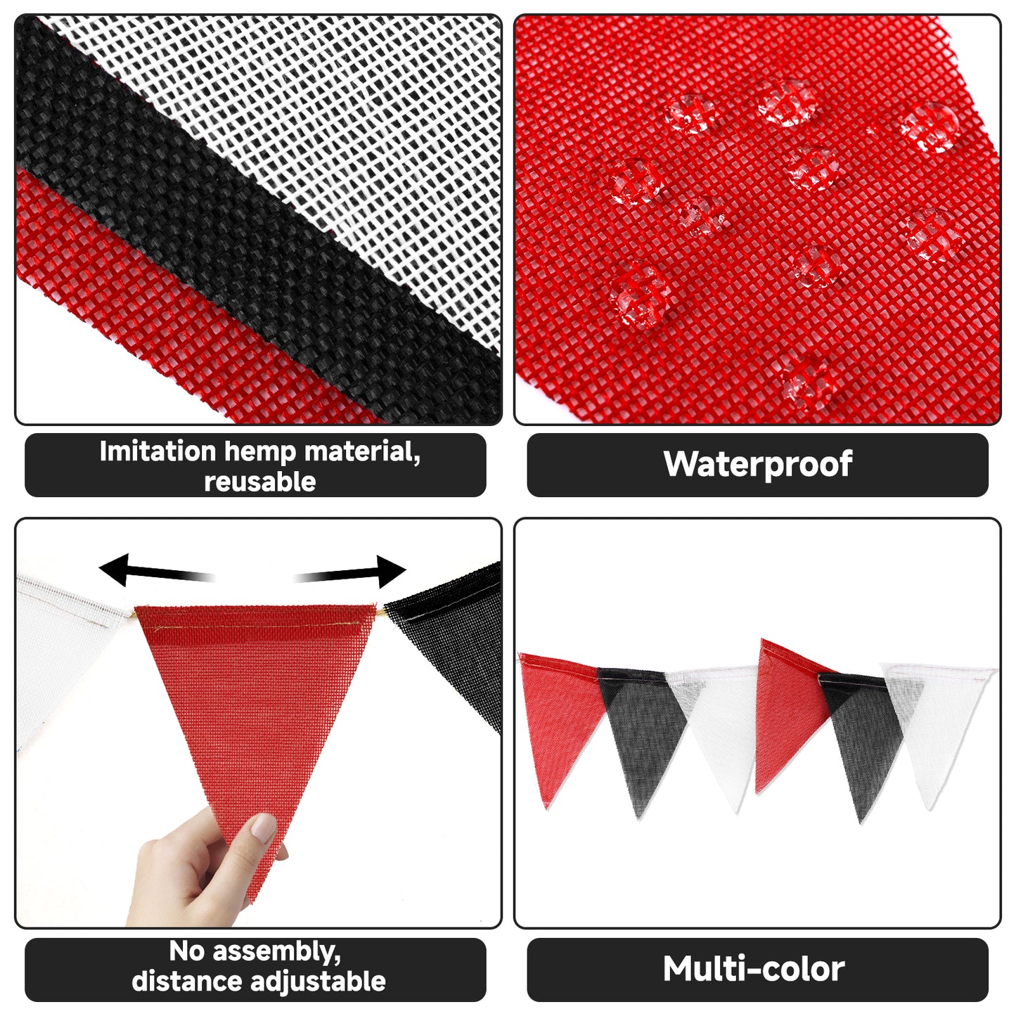 G2PLUS Pre-Strung Burlap Pennant Banner, 39Ft Black Red White Triangle Flag Bunting, Waterproof Reusable Pennant Banner Bunting Garland for Graduation Party, Sports Theme, Indoor Outdoor Decorations