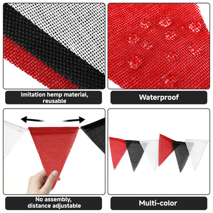 G2PLUS Pre-Strung Burlap Pennant Banner, 39Ft Black Red White Triangle Flag Bunting, Waterproof Reusable Pennant Banner Bunting Garland for Graduation Party, Sports Theme, Indoor Outdoor Decorations