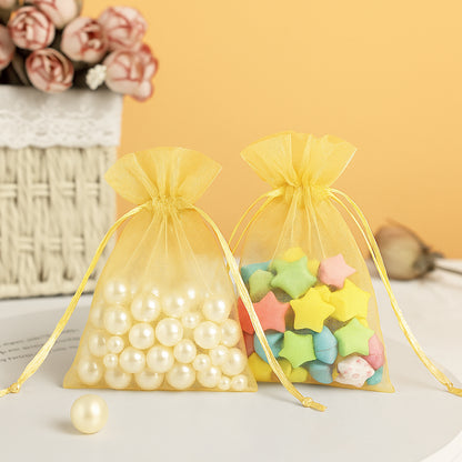 G2PLUS 25PCS Gold Organza Bags 5x7 inches, Sheer Mesh Jewelry Pouches, Organza Gift Bags with Drawstring for Candy, Jewelry, Wedding Party Favors