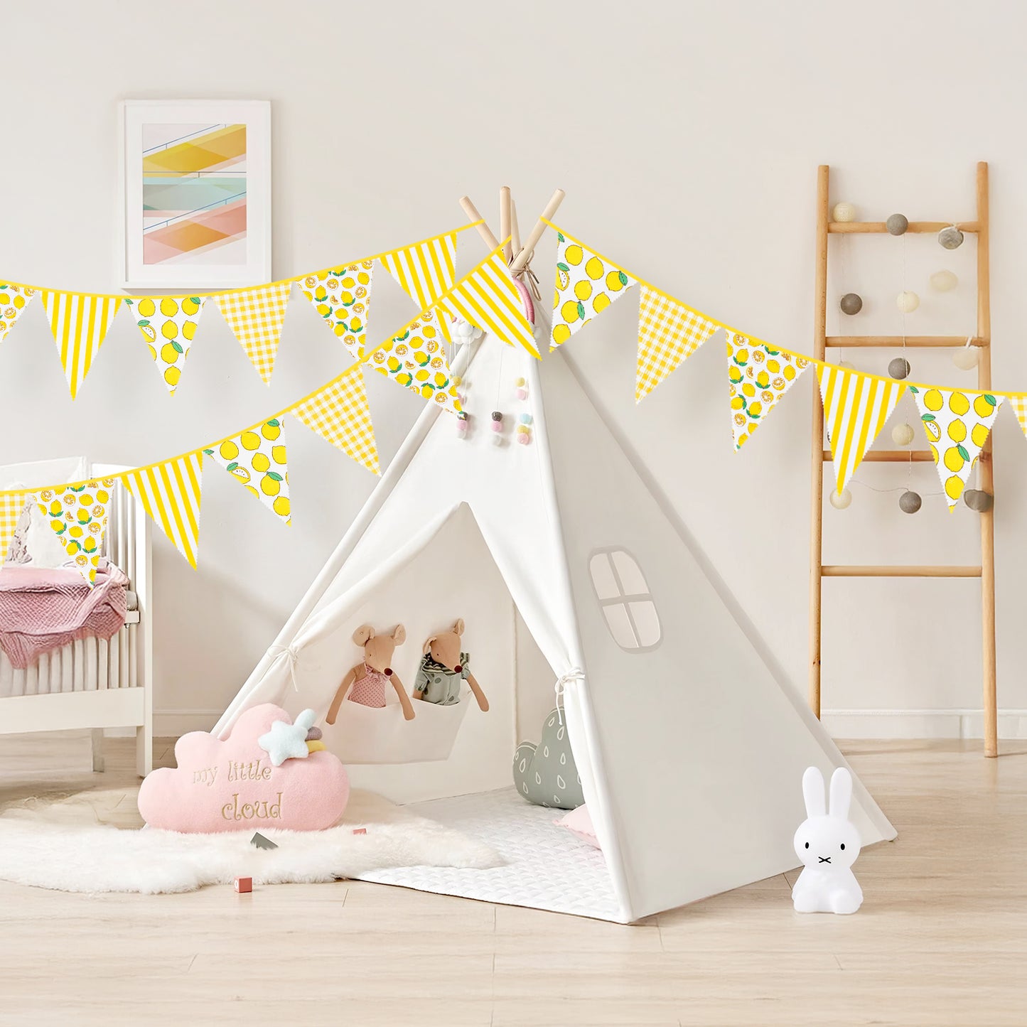 G2PLUS 39Ft Triangle Bunting Banner, 42Pcs Lemon Garland Pennant Banner, Reusable Cotton Triangle Flags Party Decoration for Summer Luau, Pool Party Decor & Beach Theme