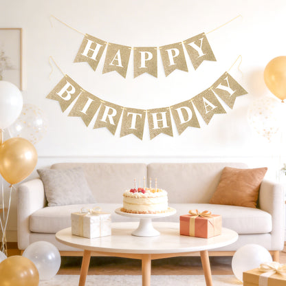 G2PLUS Pre-Strung Happy Birthday Banner: 16 x 20 cm Large, No-DIY Birthday Banner for Birthday Party Decorations