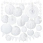 G2PLUS 20PCS White Wedding Decoration - Hanging Pom Poms Flowers - Hanging Paper Fans with Triangle Bunting Flags for Wedding Baby Shower Party Decoration