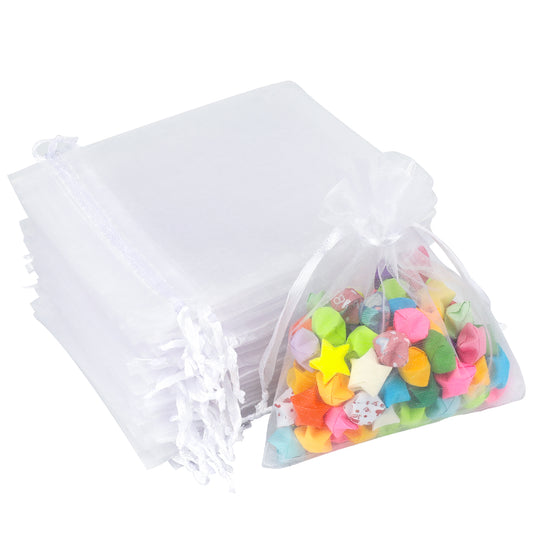 G2PLUS White Organza Gift Pouches, 10x12CM Small Organza Favor Bags, 50 PCS Wedding Jewelry Bags, Clear Mesh Pouches for Wedding, Christmas, Birthday, Anniversary