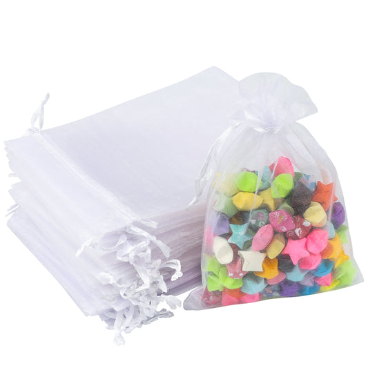 G2PLUS White Organza Gift Pouches, 10x12CM Small Organza Favor Bags, 100 PCS Wedding Jewelry Bags, Clear Mesh Pouches Perfect for Wedding, Christmas, Birthday, Anniversary
