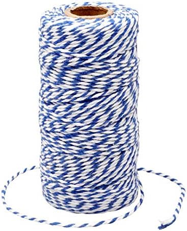 G2PLUS 100M Navy Blue and White Craft Bakers Twine 2MM Cotton Garden Thread Durable Tags Tie Labels String Spool for DIY Crafts and Handmade Arts (Navy Blue and White)