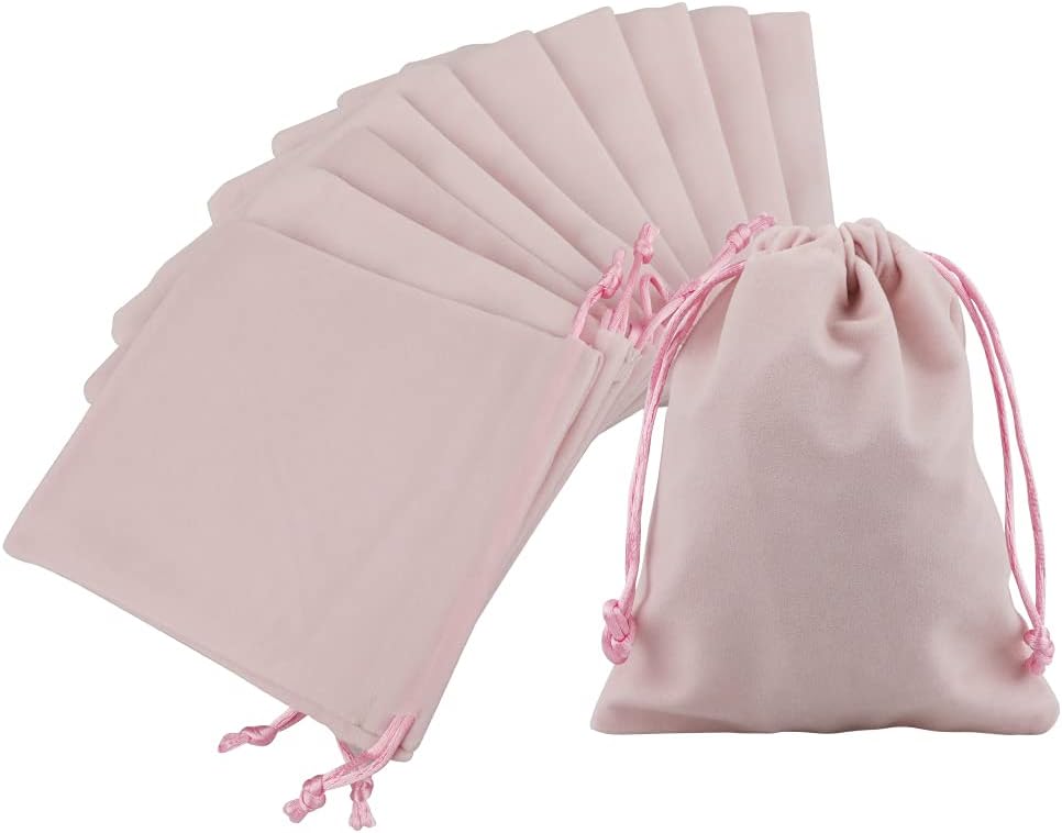 G2PLUS Pink Velvet Jewellery Pouches, 12x15CM Velvet Drawstring Bags for Jewellery, 20PCS Medium Soft Gift Bags with Drawstrings for Wedding, Party, Valentine's Day, Anniversary