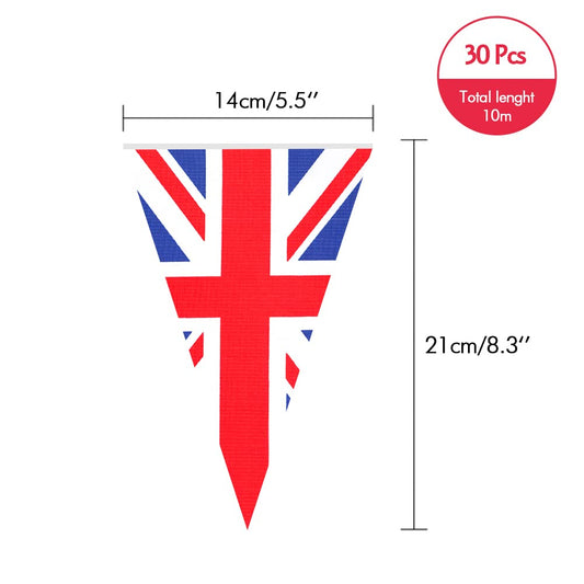 G2PLUS Union Jack Flag Bunting, 2x10M British Bunting Banner, 30PCS Reusable UK Garden Bunting, 14x21CM for Queen's Birthday Celebrating Decoration