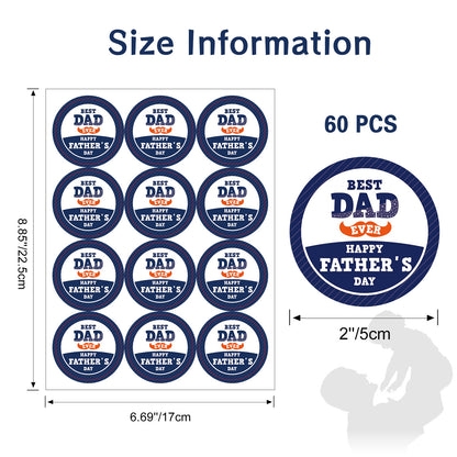 G2PLUS Happy Father's Day Stickers, 60PCS Father's Day Gift Stickers, 2 Inches Round Fathers Day Stickers, Best Dad Ever Sticker Labels for Envelope Seals, Gift Wrap, Father's Day Party Favors