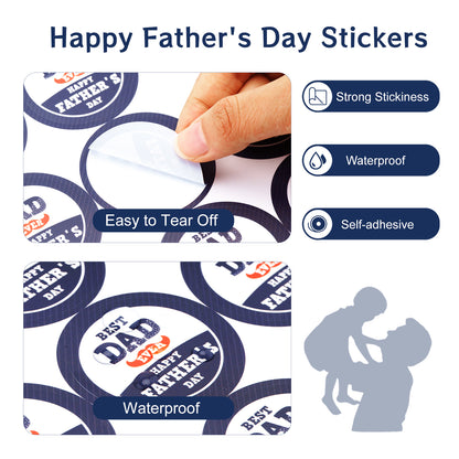 G2PLUS Happy Father's Day Stickers, 60PCS Father's Day Gift Stickers, 2 Inches Round Fathers Day Stickers, Best Dad Ever Sticker Labels for Envelope Seals, Gift Wrap, Father's Day Party Favors