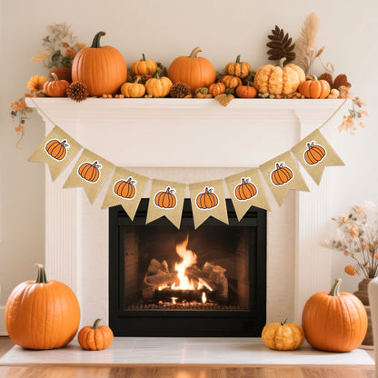 G2PLUS Pumpkin Burlap Banner – 9.8Ft Fall Bunting Garland, Pre-Strung Rustic Hanging Banner Flag Decor for Thanksgiving, Porch, Classroom, Home