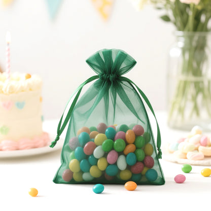 G2PLUS 25PCS Dark Green Organza Bags 5x7 inches - Sheer Mesh Jewelry Pouches, Organza Gift Bags with Drawstring for Candy, Christmas, Wedding Party Favors