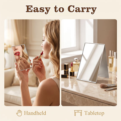 G2PLUS Portable Folding Vanity Mirror, Ultra-Slim Aluminum Shell Large Travel Makeup Mirror, 5.12 x 6.69 Inch Tabletop Mirror for Bathroom, Vanity Desk, Beauty and Grooming