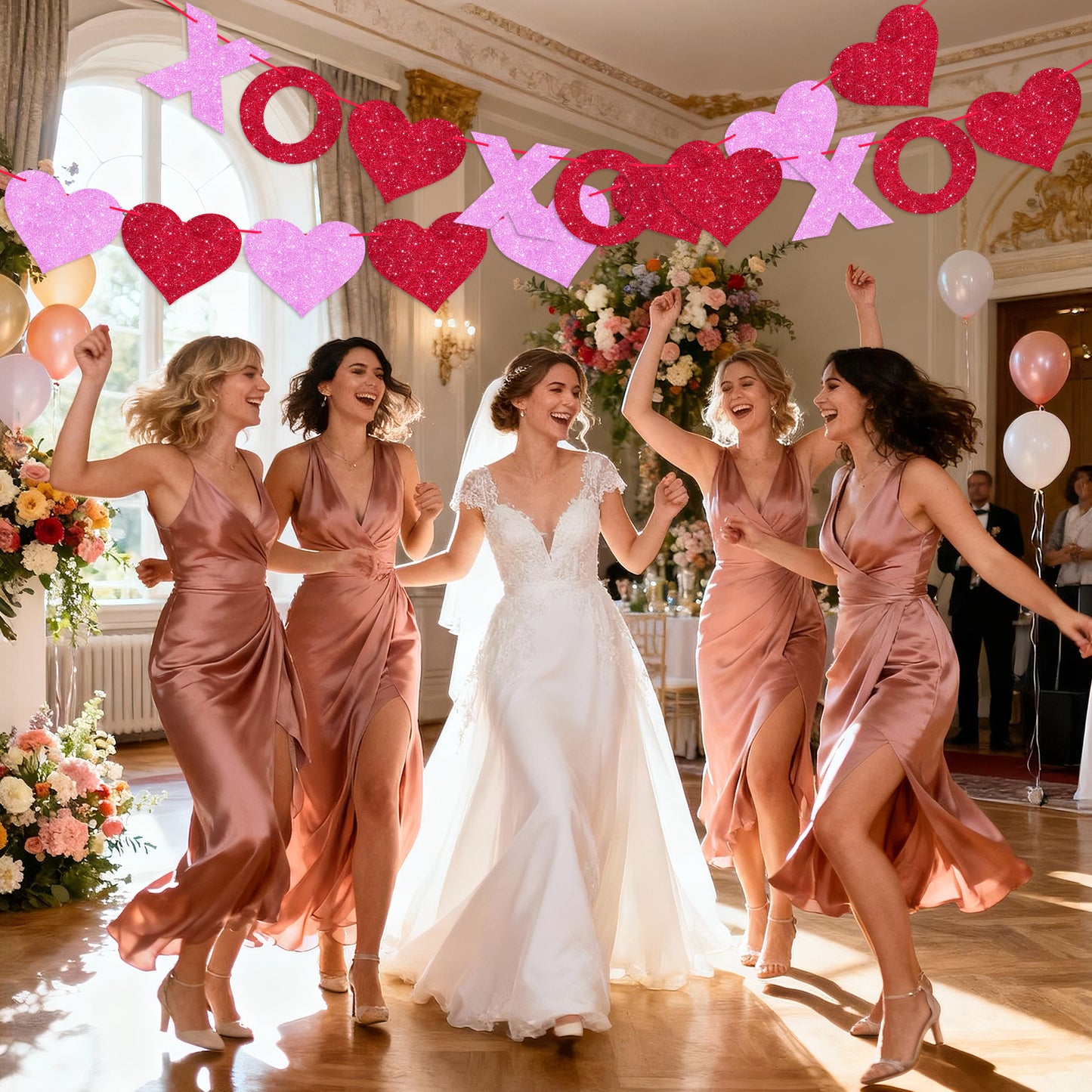 G2PLUS Valentines Day Banner, Glitter Red Pink Heart Party Banner, Pre-strung XOXO Paper Bunting Flag Garlands for Valentine’s Day, Anniversary, Wedding, Home Decoration & Photo Backdrop