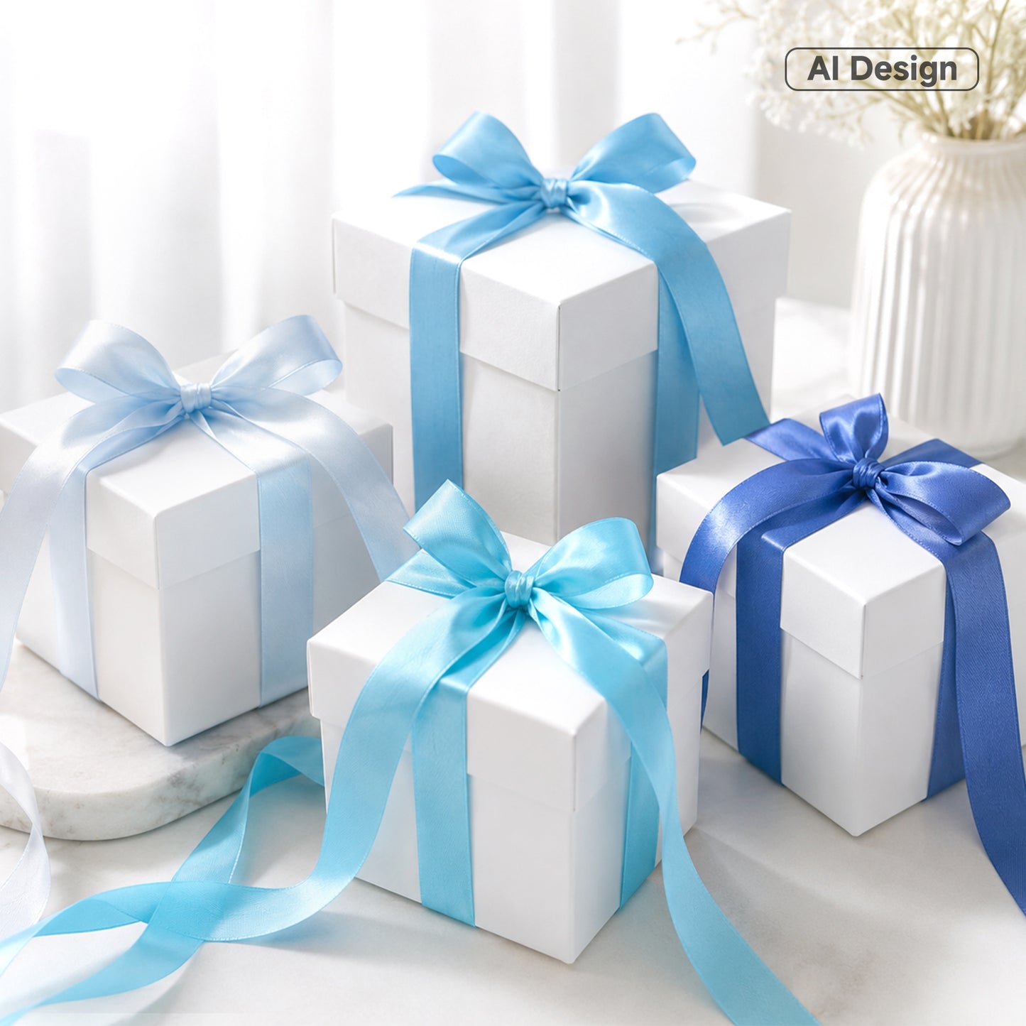 G2PLUS Pastel Blue Satin Ribbon for Gift Wrapping, 4 Rolls, 20mm x 22m 88m Total Gift Wrapping Ribbon, Ribbon for Birthday Parties, Baby Showers, DIY Crafts, Bows, Bouquet Wrapping