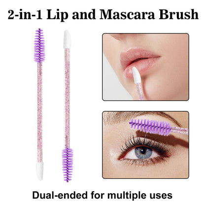 G2PLUS 100pcs Eyelash Brush Lip Brush, Dual Ended Eyelash Extension Brush, Purple Mascara Wands and Lipstick Applicator, Portable Makeup Brush for Eyebrow, Lip gross and Lash Extension